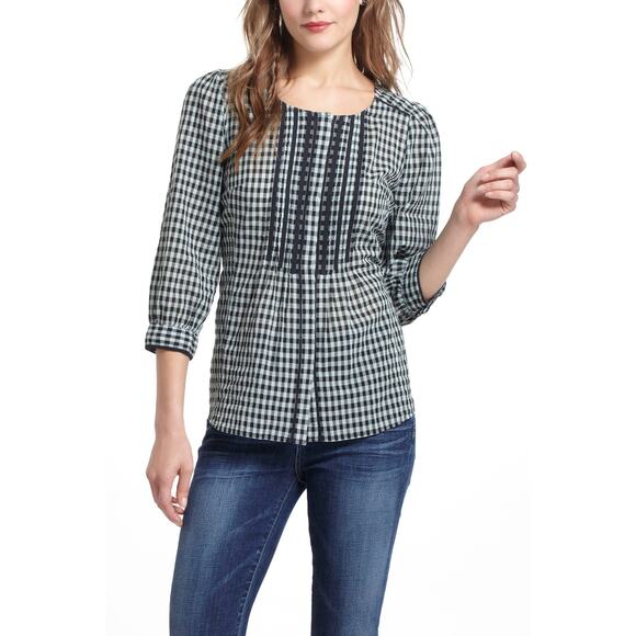Anthropologie Meadow Rue Gingham Check Blouse Women size 4 Western Boho - Picture 2 of 9
